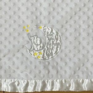 Baby Starters White Blanket Soft Minky Dot and Satin 30x40 Elephant Moon Stars